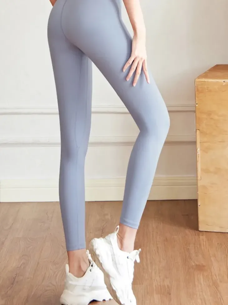 Light Blue Solid High Rise Leggings - Image 1