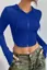 Blue Hooded Crop Zipper Jacket
