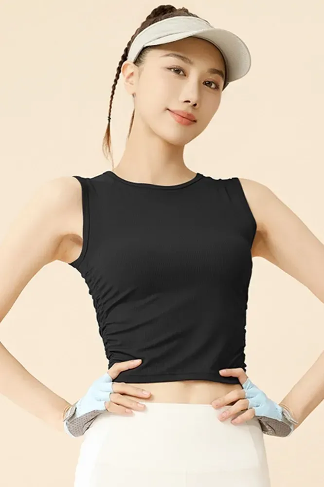 Black Ruched Fitted Tank Top - Image 1