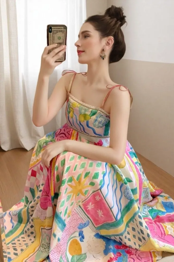 Multicolor Abstract Maxi Dress