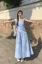 Light Blue Gingham Square Neck Maxi Dress