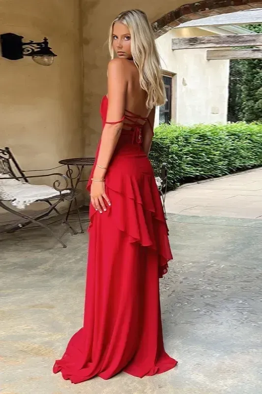 Red Sweetheart Ruffle Maxi Dress - Image 1