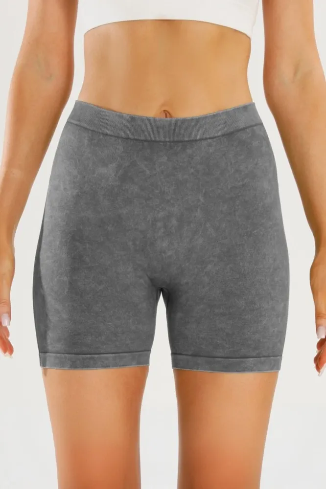 Grey Ruched Midrise Sports Shorts - Image 1