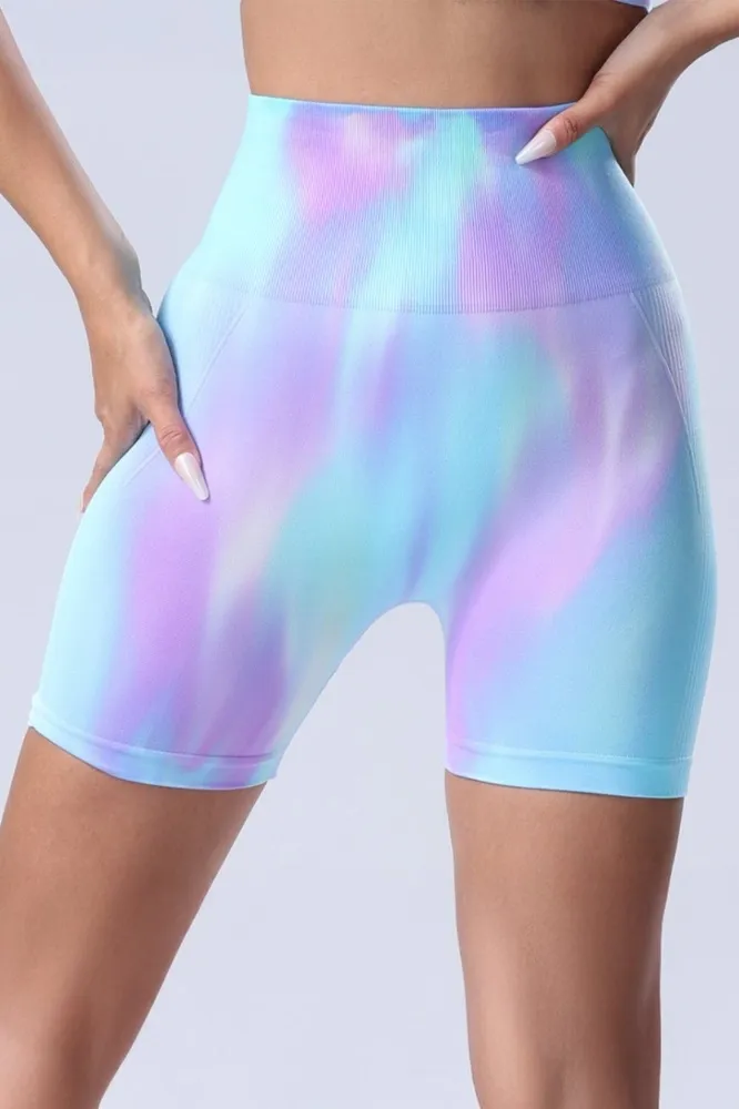 Light Blue Abstract Highrise Sports Shorts - Image 1