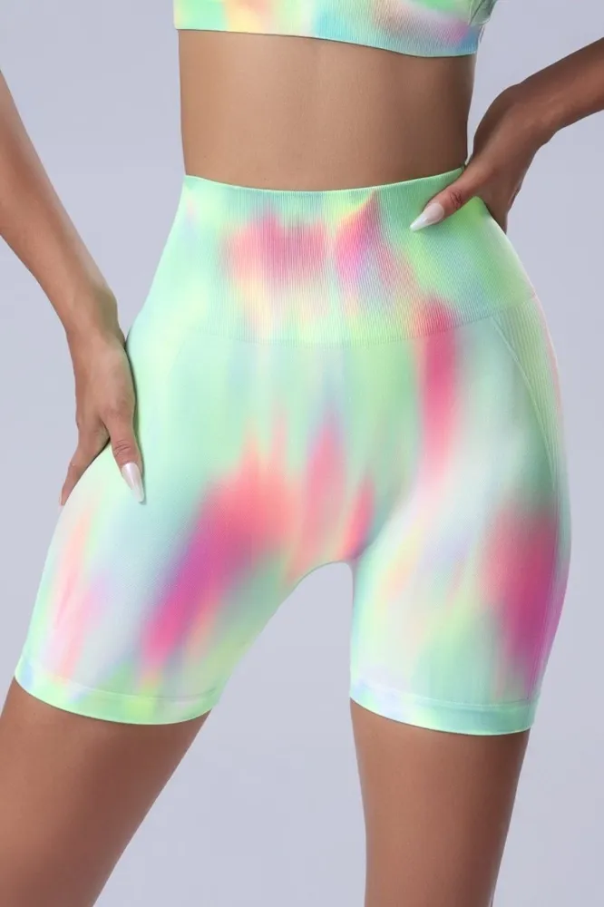Light Green Abstract Highrise Sports Shorts - Image 1