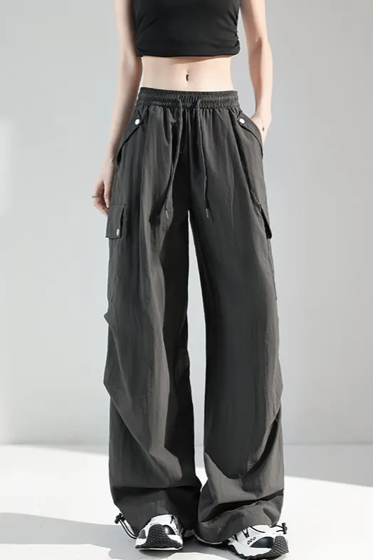 Dark Grey Solid Mid Rise Cargo Pants - NEWME