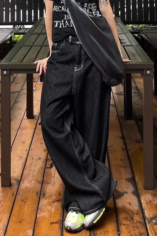 Black Solid Mid Rise Embroidered Jeans - Image 1