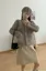 Brown Textured Round Neck Buttoned Cardigan