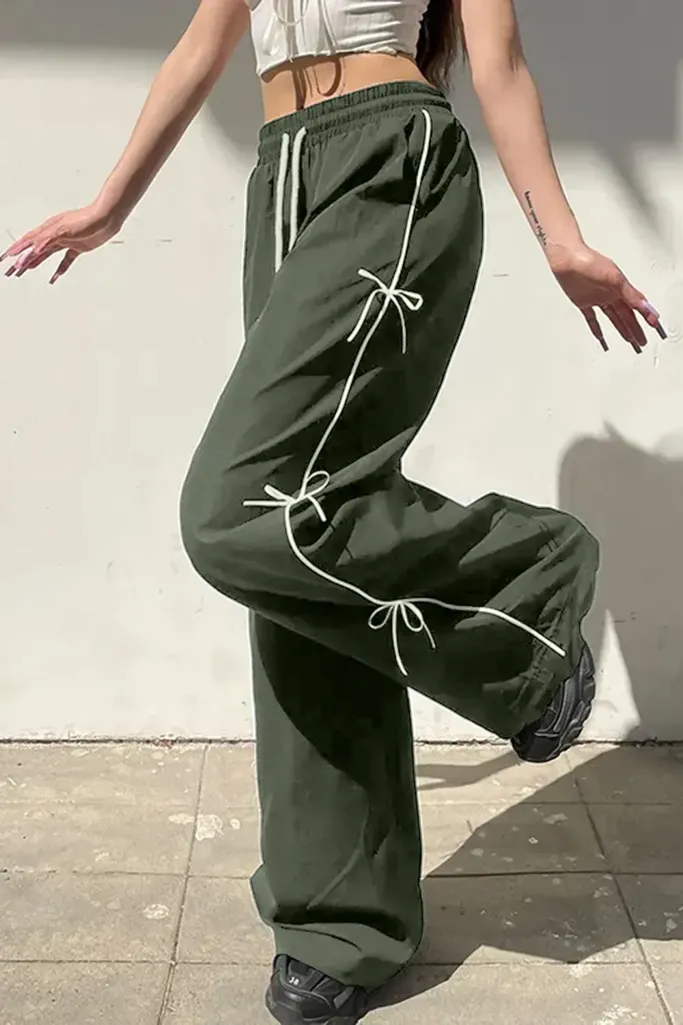 Olive Solid Mid Rise Trackpants - Image 1