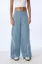 Blue Solid Mid Rise Cargo Pants