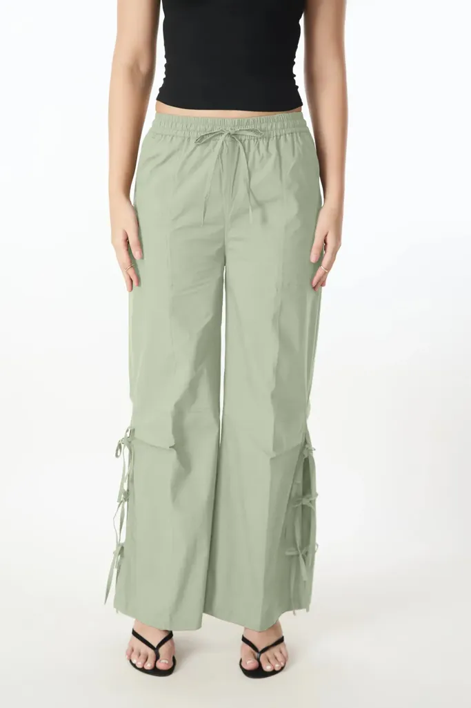 Light Green Mid Rise Tieup Detail Pants - Image 1