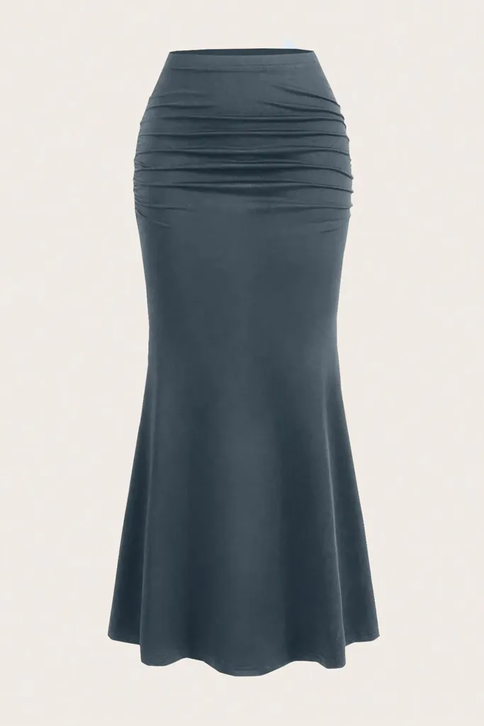 Grey Solid High Rise Trumpet Skirt - Image 1