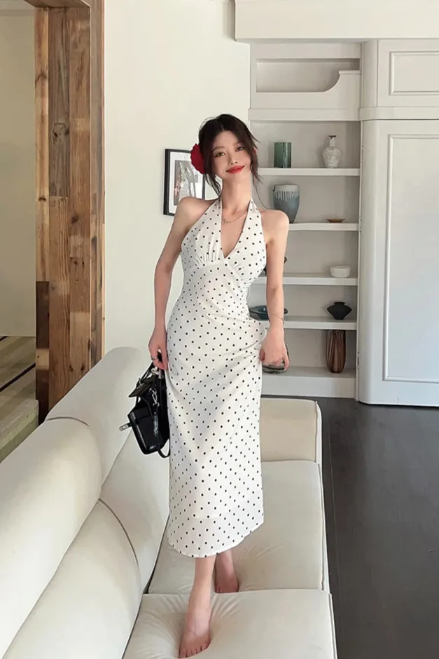 White Polka Dots A-Line Dress