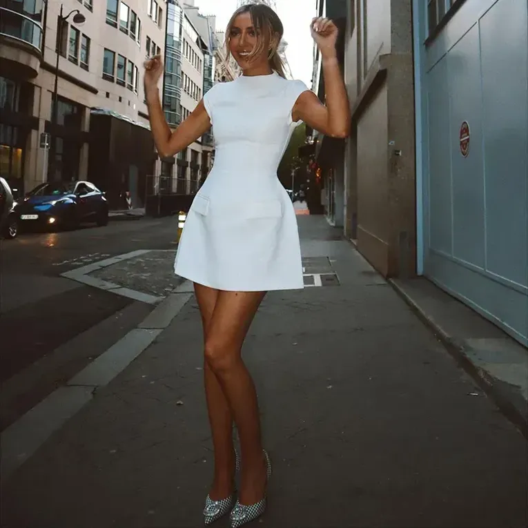 White High Neck Mini Dress - Image 1