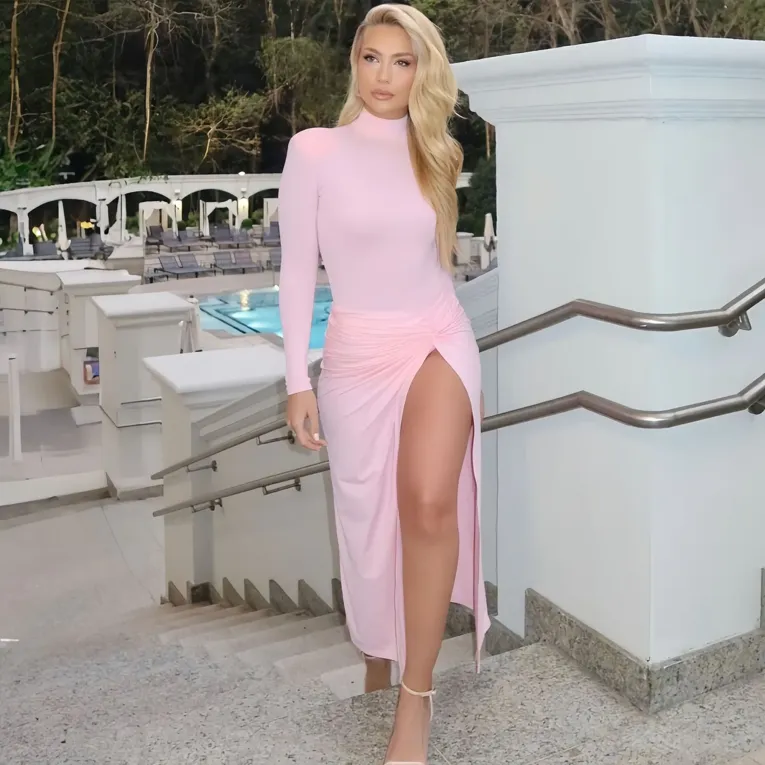 Light Pink Solid Midi Dress - Image 1