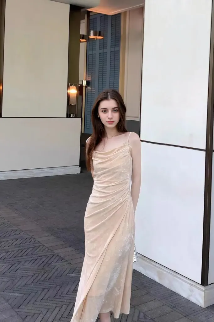 Cream Shimmer Maxi Dress - Image 1