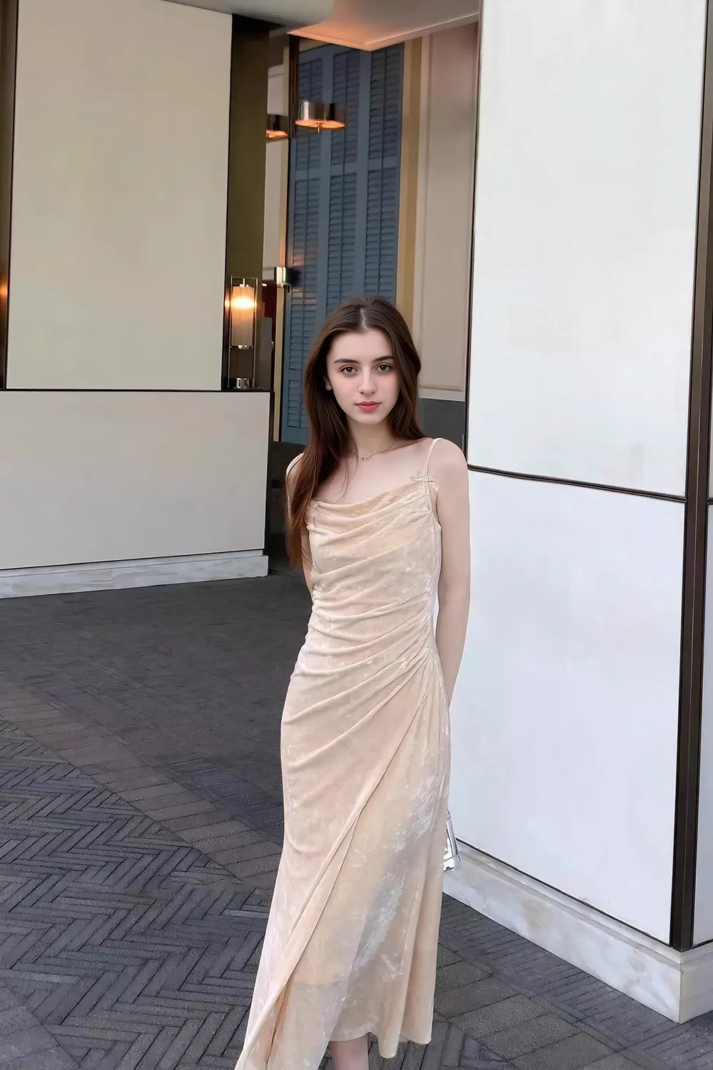 Cream Shimmer Maxi Dress