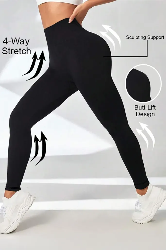 Black Solid High Rise Leggings - Image 1