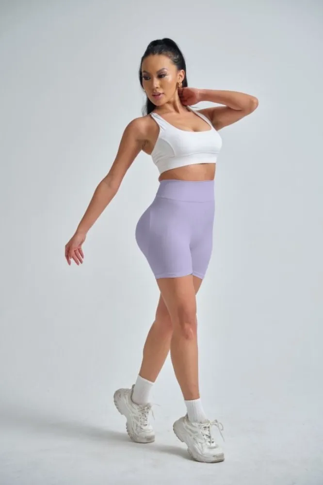 Lilac Solid High Rise Sports Shorts - Image 1