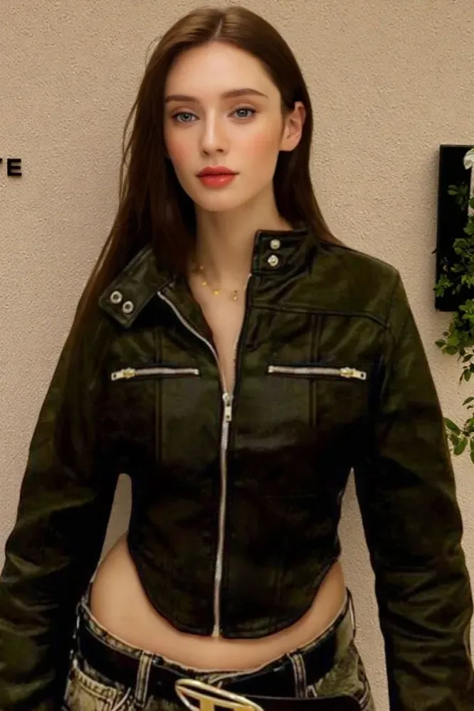 Black Fitted PU Jacket - Image 1