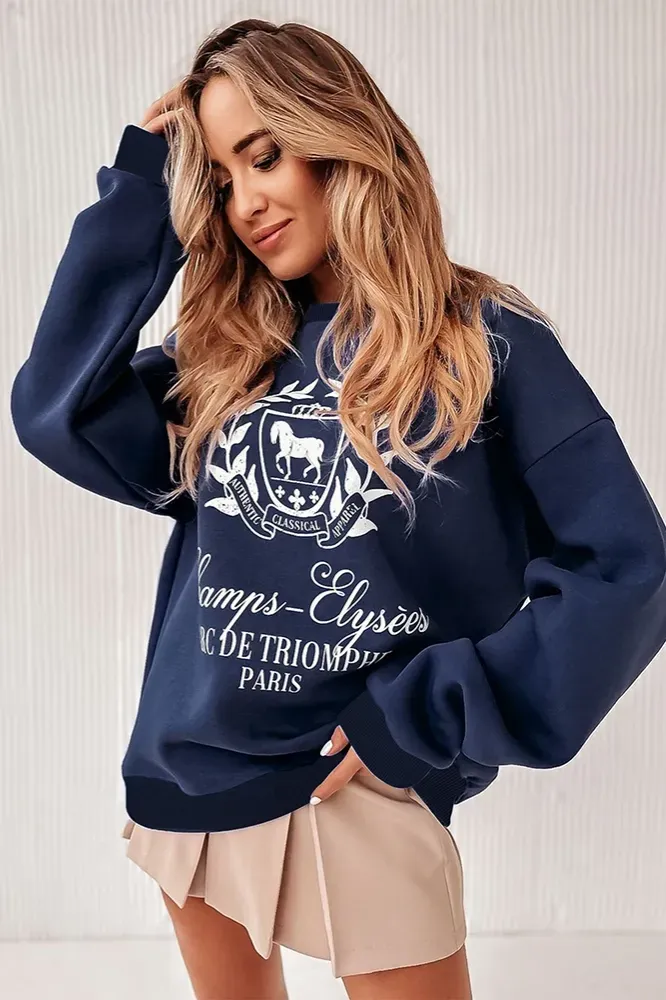 Navy Blue Oversized Graphic Sweatshirt - Image 1