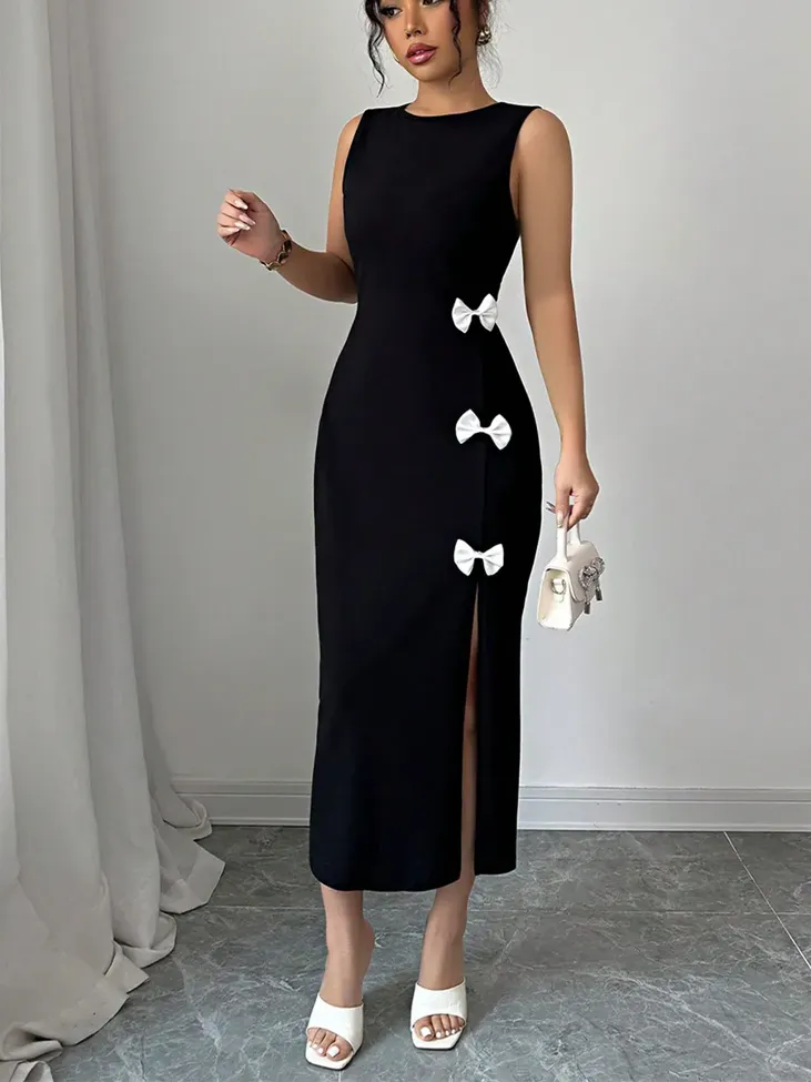 Black Fit Flare Midi Dress - Image 1