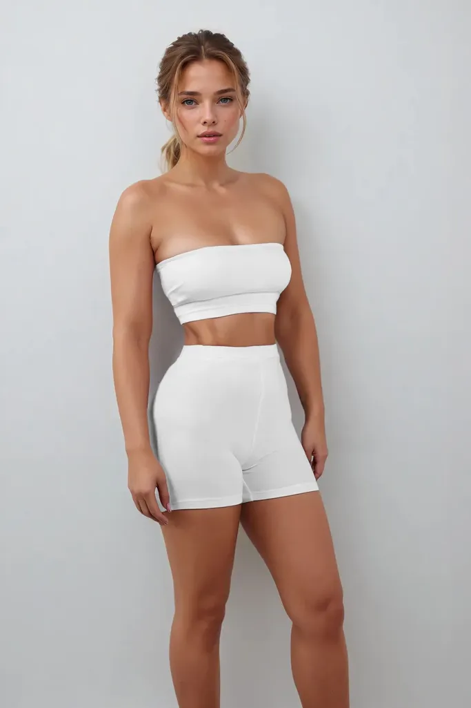 White Solid Cycling Shorts - Image 1