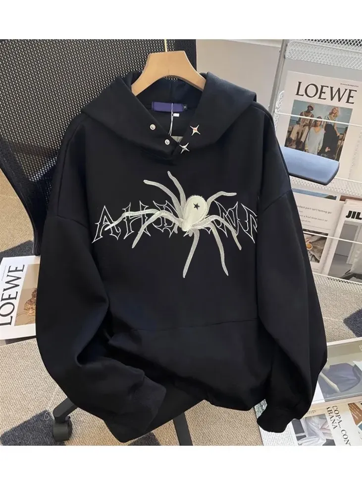 Black Graphic Oversized Hood Neck Sweatshirt - Image 1