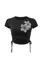 Black Floral Tie-Up Crop T-Shirt