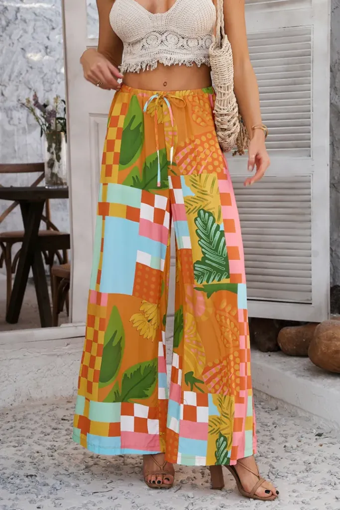 Orange Abstract High Rise Trousers - Image 1