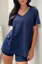 Navy Blue Solid V-Neck Co-Ord Set