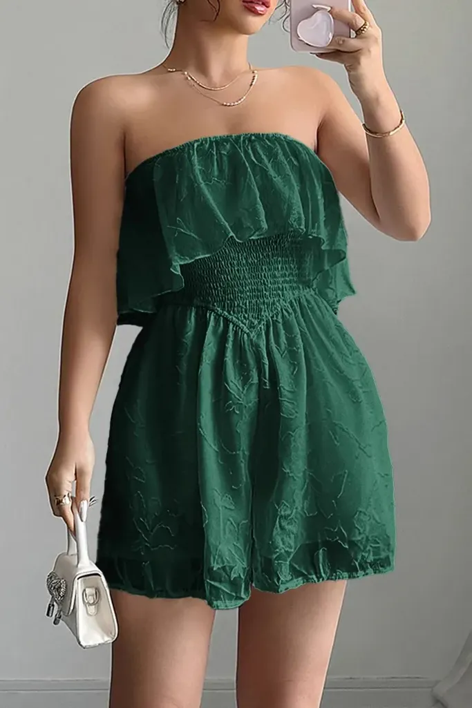 Dark Green Tube Neck Ruffled Playsuit - Image 1