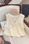 Off White Crochet Round Neck Buttoned Top