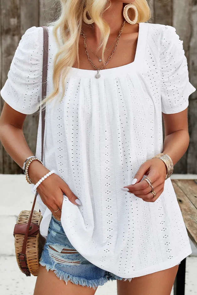 White Schiffli Square Neck Top - Image 1