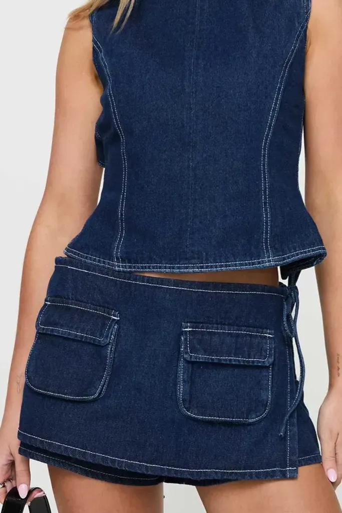 Dark Blue Mini Denim Skort - Image 1