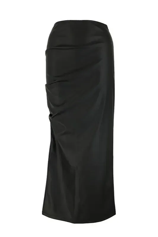 Black High Rise Draped Maxi Skirt - Image 1