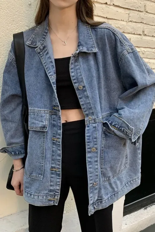 Blue Oversized Button Down Jacket - NEWME