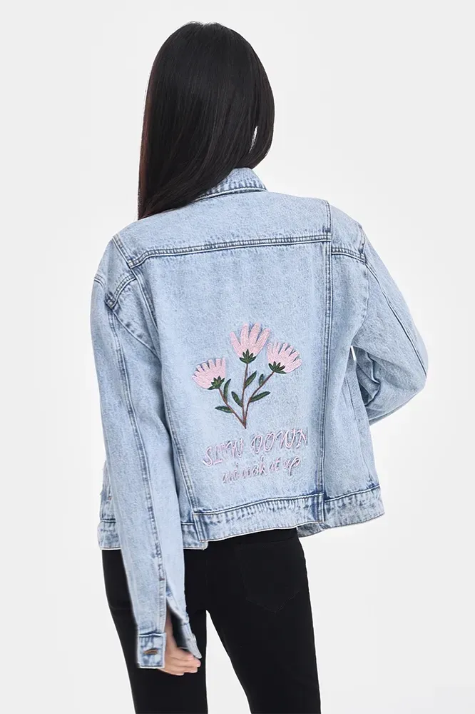 Blue Ripped Oversized Denim Jacket - Image 1