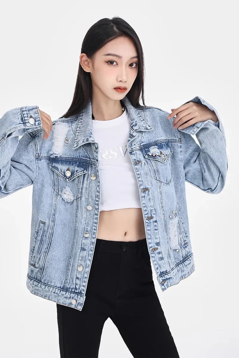 【新品未使用】本藍 Denim Tracker Jacket Blue Ripped Oversized Denim Jacket - NEWME