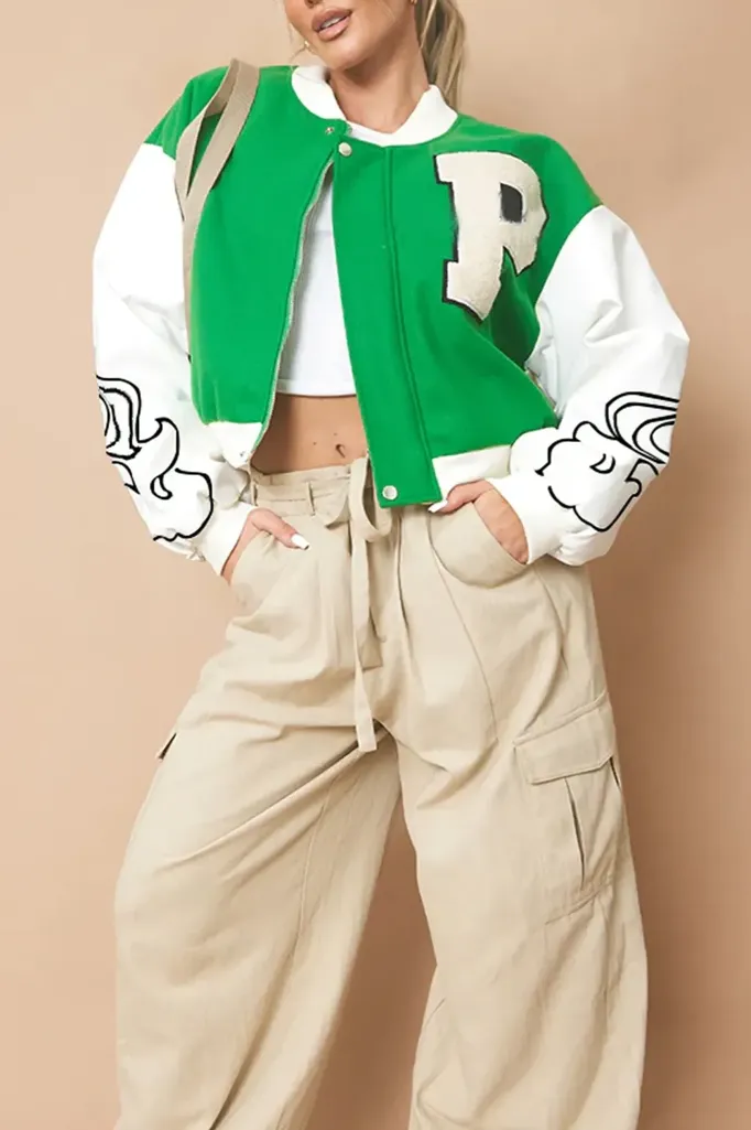 Green Crop Varsity Jacket - Image 1
