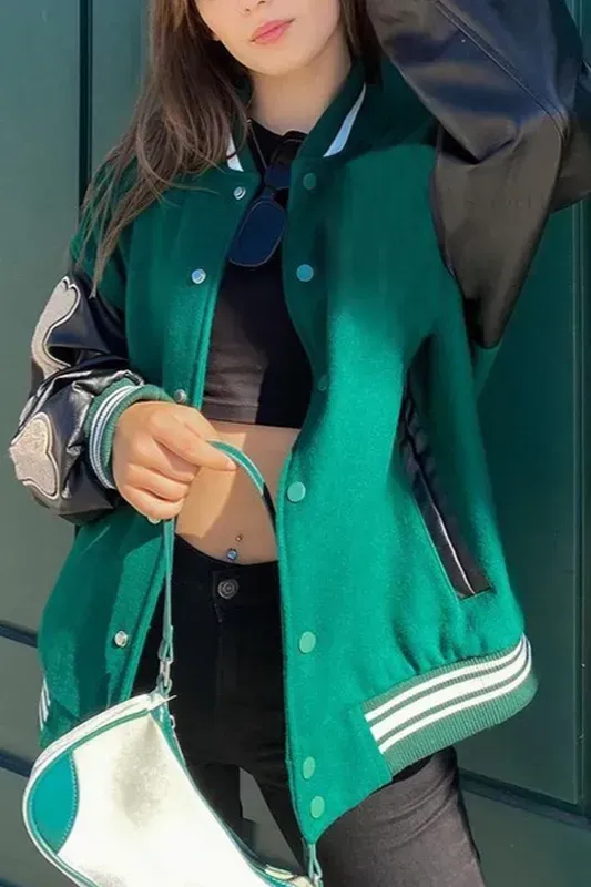 Green Oversized Varsity Jacket - Image 1
