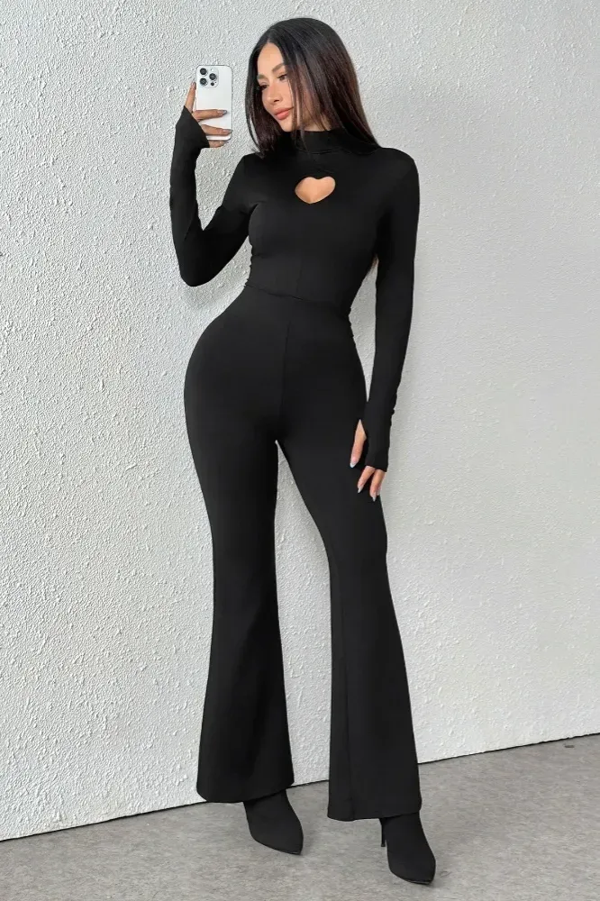 Black Solid Cut-Out Jumpsuit - Image 1