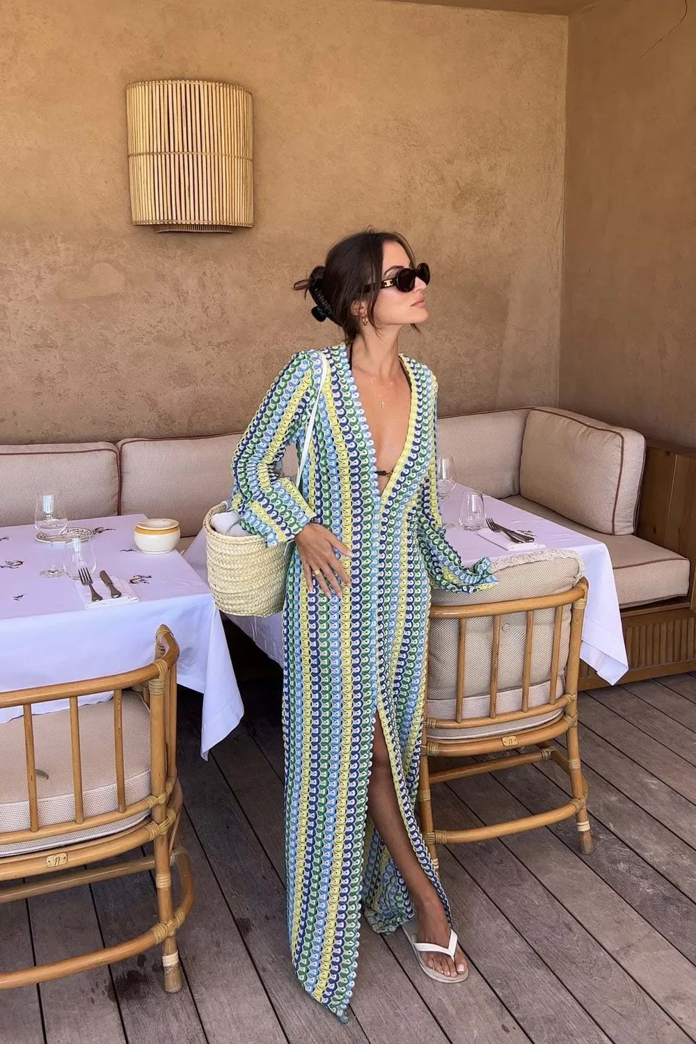 Multi Color Geometric Slit Maxi Dress