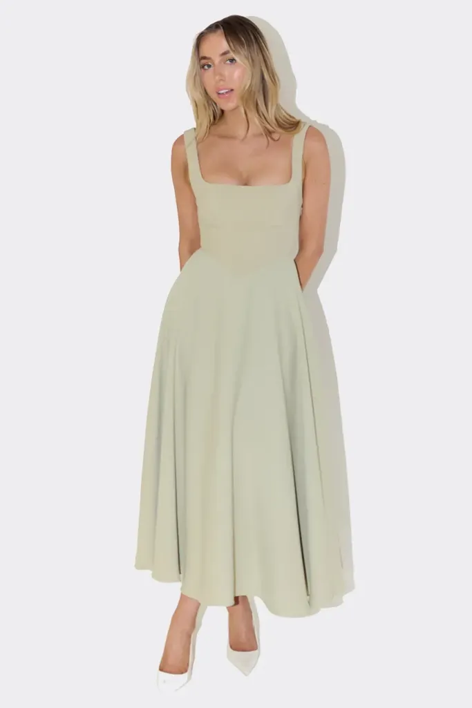 Sage Square Neck Maxi Dress - Image 1