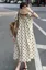 Beige Polka Dot Round Neck Midi Dress