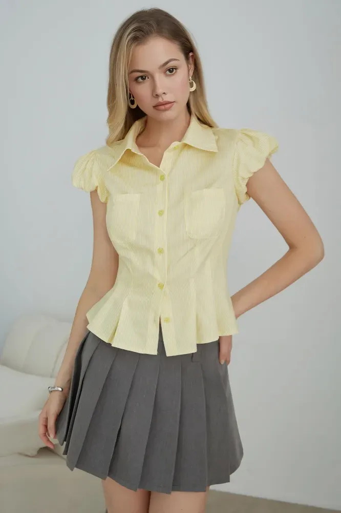 Yellow Striped Fitted Button-Up Shirt