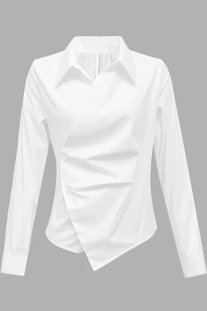 White Solid Fitted Wrap Shirt - Image 1