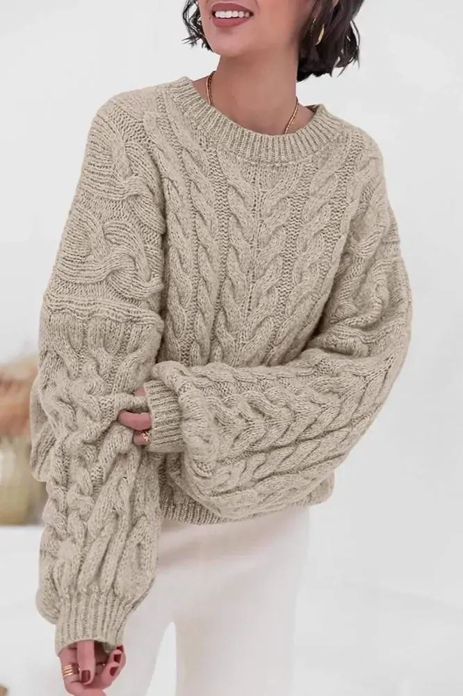 Beige Oversized Crew Neck Sweater - Image 1