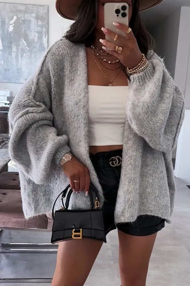 Light Grey Oversized Open Front Cardigan - Image 1