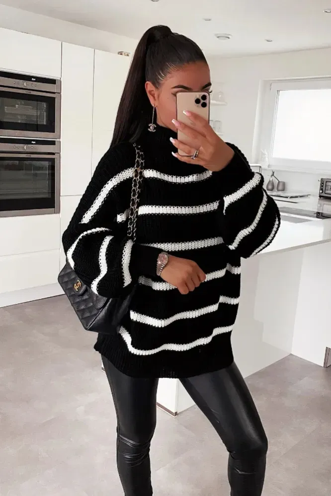 Black Striped Oversized Sweater - Image 1